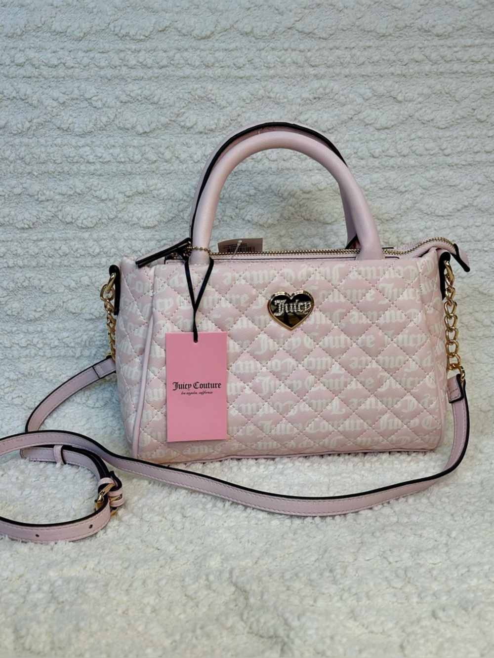 Juicy Couture Love Your Couture Satchel Pink Heart Quilted Bag Wallet NEW Y2K